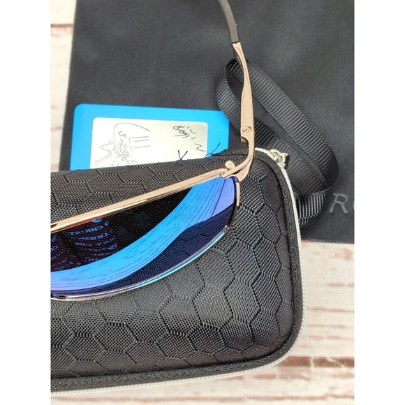 Blue Tinted Polarized Lens Gold Tone Booroot Stylish Sunglasses With Case - Picture 7 of 13